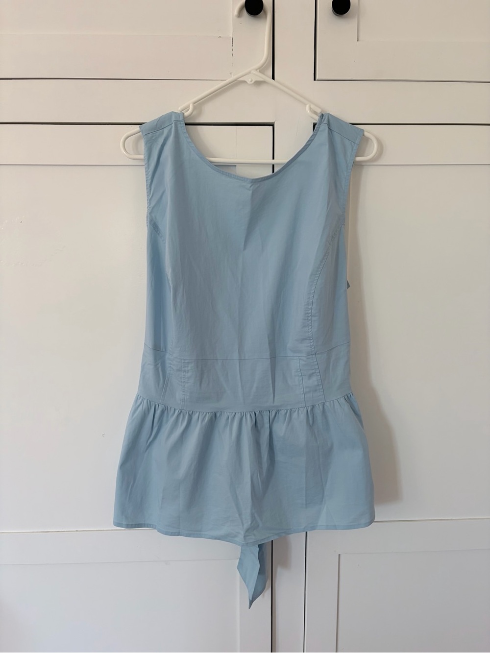 New York & Company Blue Babydoll Open Back Bow Blouse Size XXL